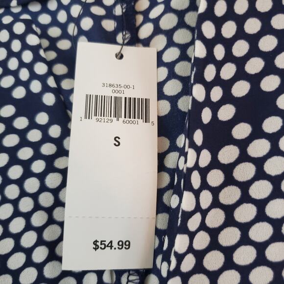 Small Navy Blouse Banana Republic Polka Dot Ruffle $55 NWT - Picture 5 of 9